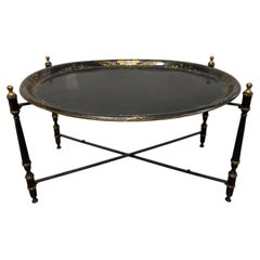 French 19th Century Lacquered Tole Tray Table with Gilt Patterns