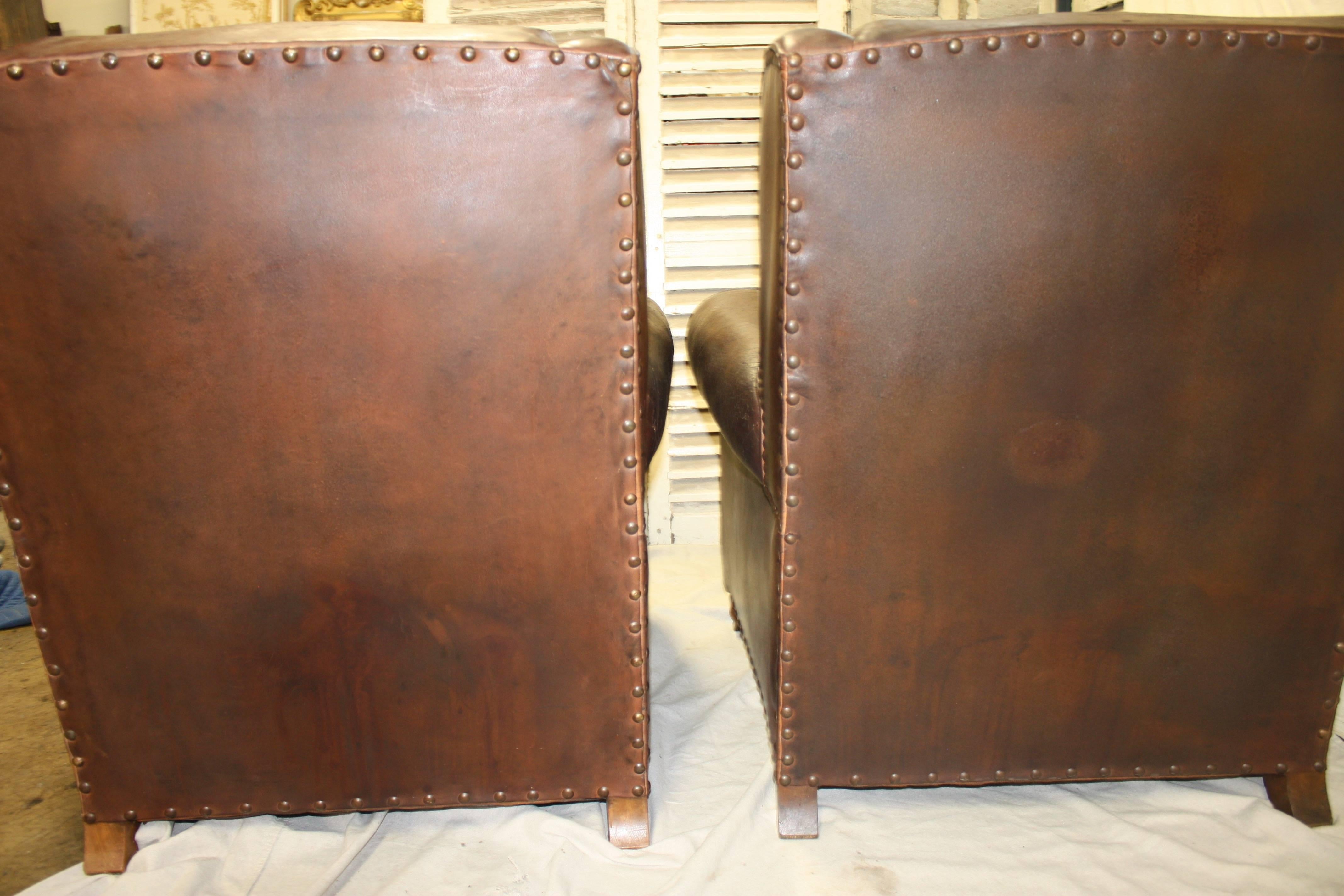 Pair of French Leather Club Chairs 6
