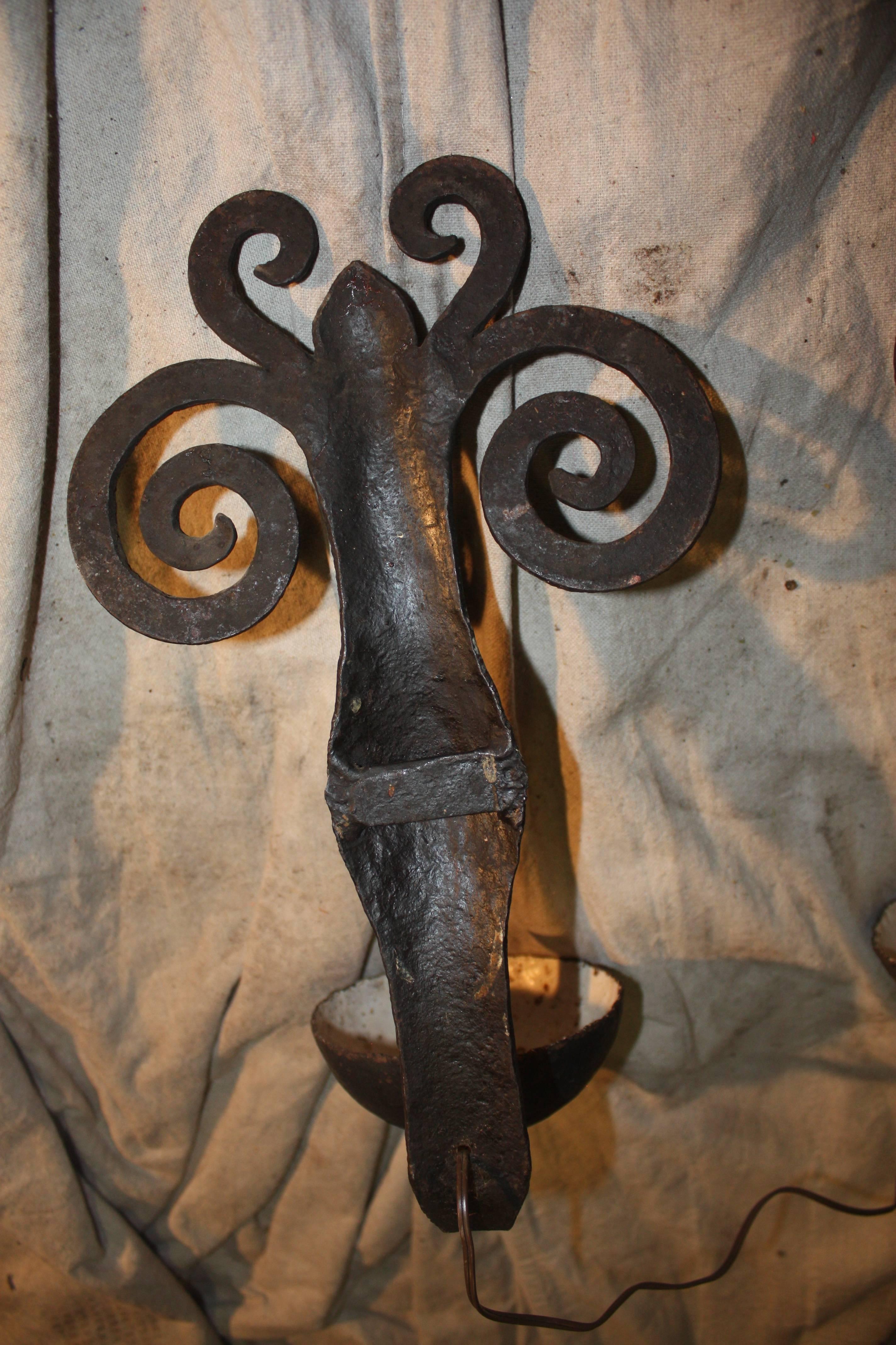 Pair of French Iron Sconces For Sale 3