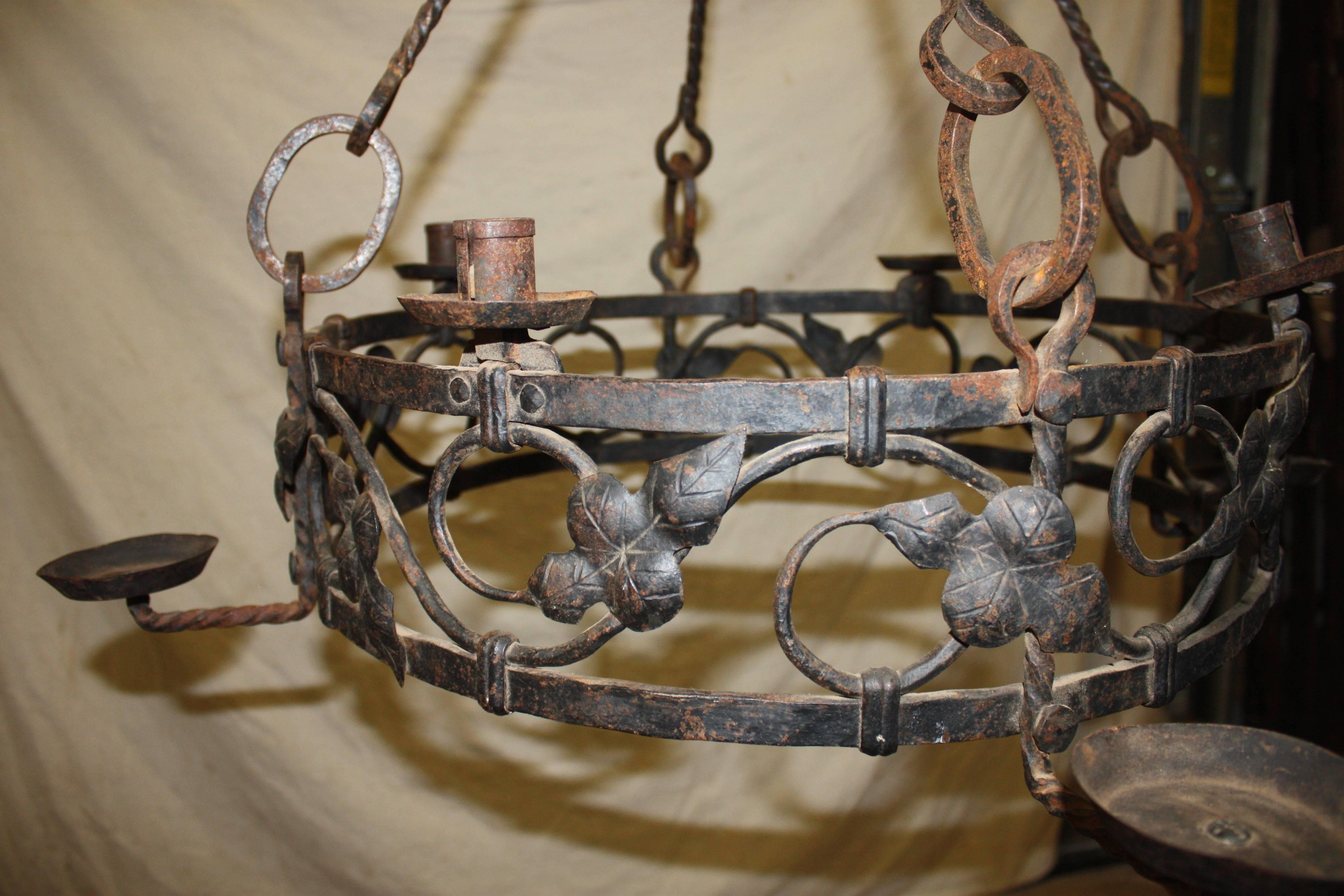 Carved French 19th Century Iron Chandelier For Sale