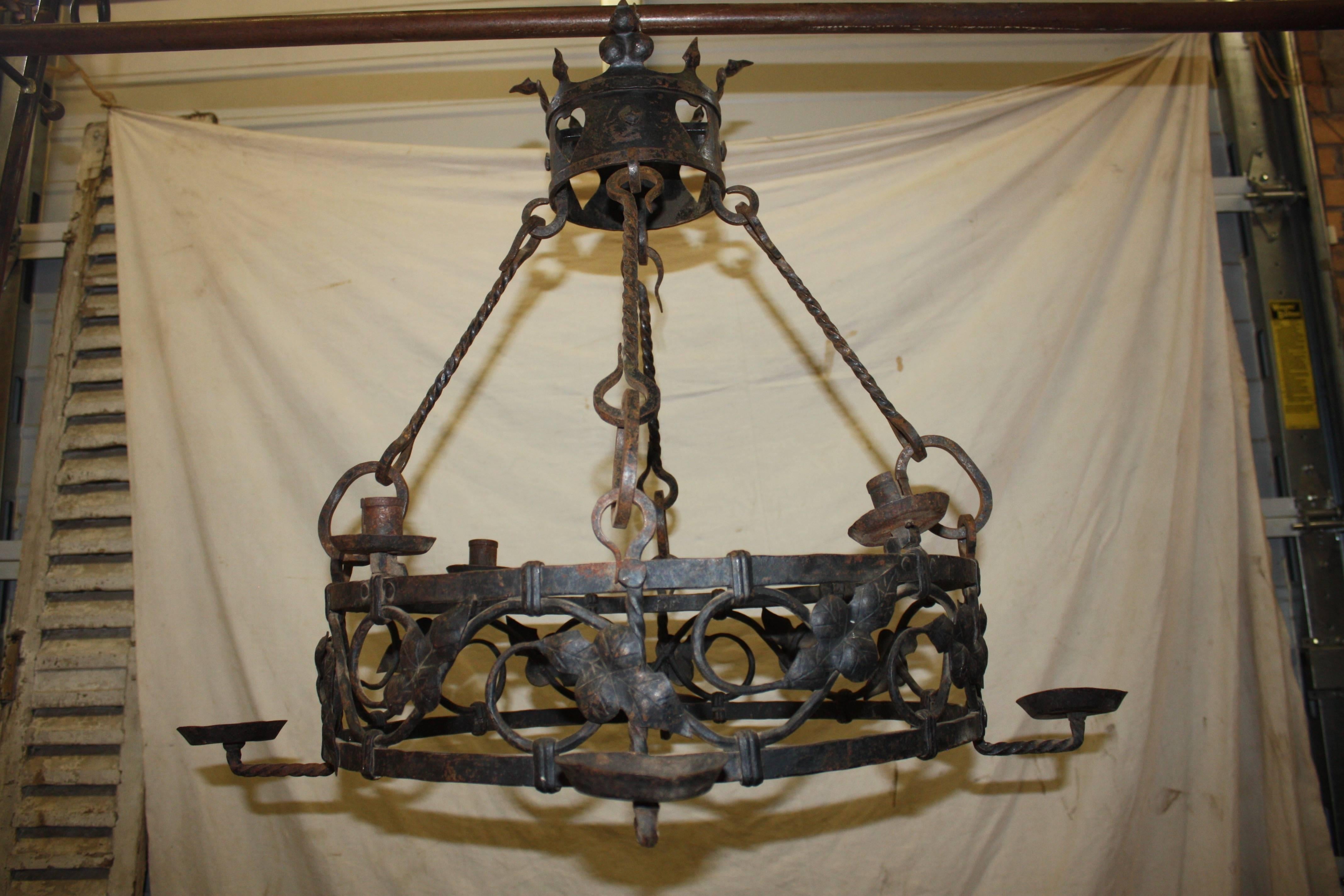 Beautiful 19th century French iron chandelier with 8 lights.