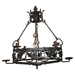 Lustre en fer français du milieu du 19e siècle, style Louis XIII, 8 lumières