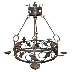 Mid-19th Century French Iron Chandelier, Louis XIII Style, 8 Lights