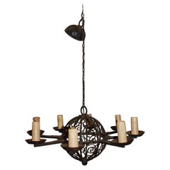 Late 19th Century French Iron Chandelier with Eight Lights