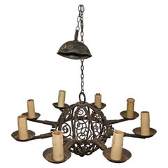Late 19th Century French Iron Chandelier with Eight Lights