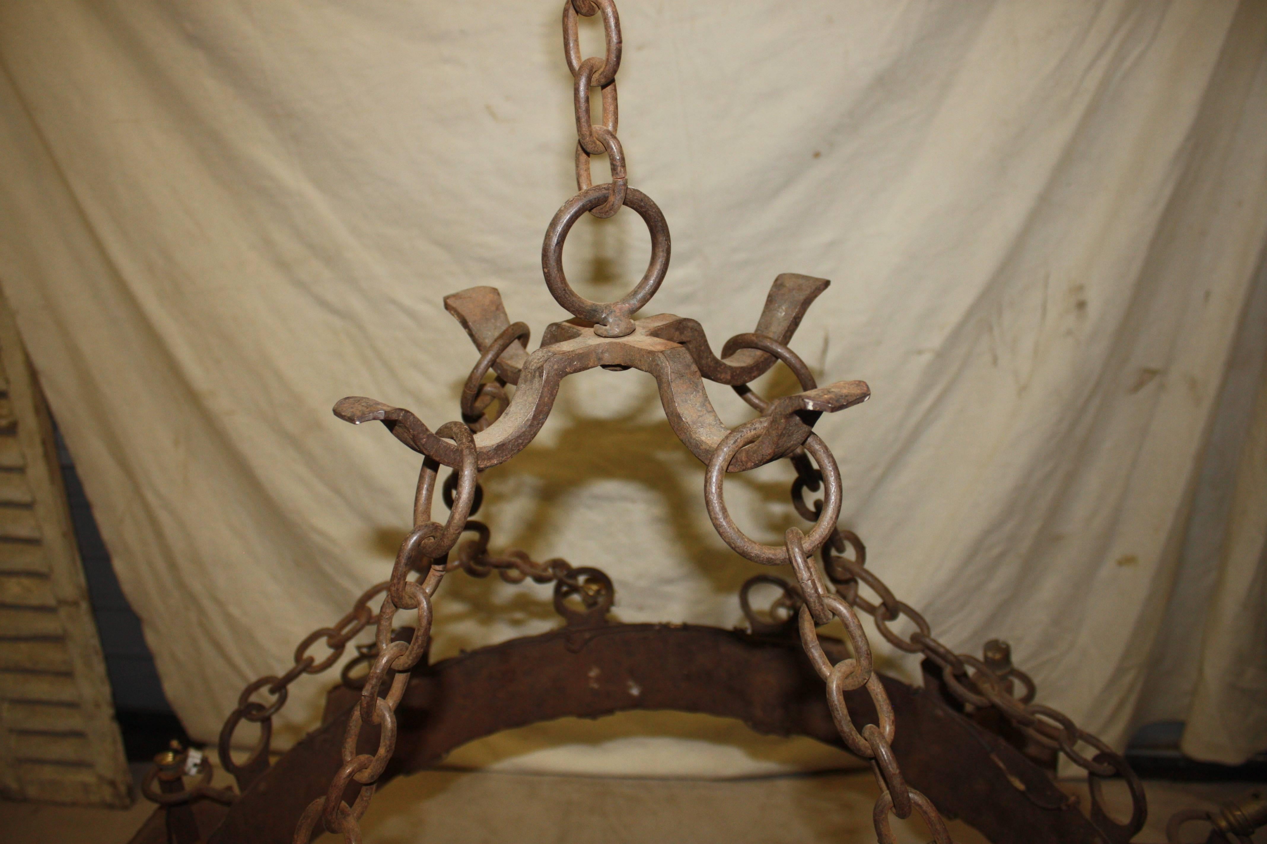 Medieval French 19th Century Iron Chandelier For Sale