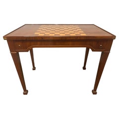 Antique French Louis XVI Game Table, Mahogany with Brass Inlay