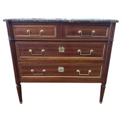 Louis XVI Style Mahogany Chest with Marble Top, Circa 1850