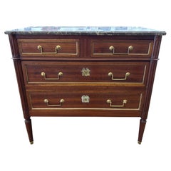 Louis XVI Style Mahogany Chest with Marble Top, Circa 1850