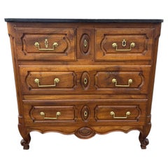 Louis XV Commode, Flamed Walnut & Black Marble Top, Circa 1780
