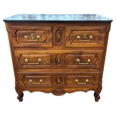 Louis XV Commode, Flamed Walnut & Black Marble Top, Circa 1780