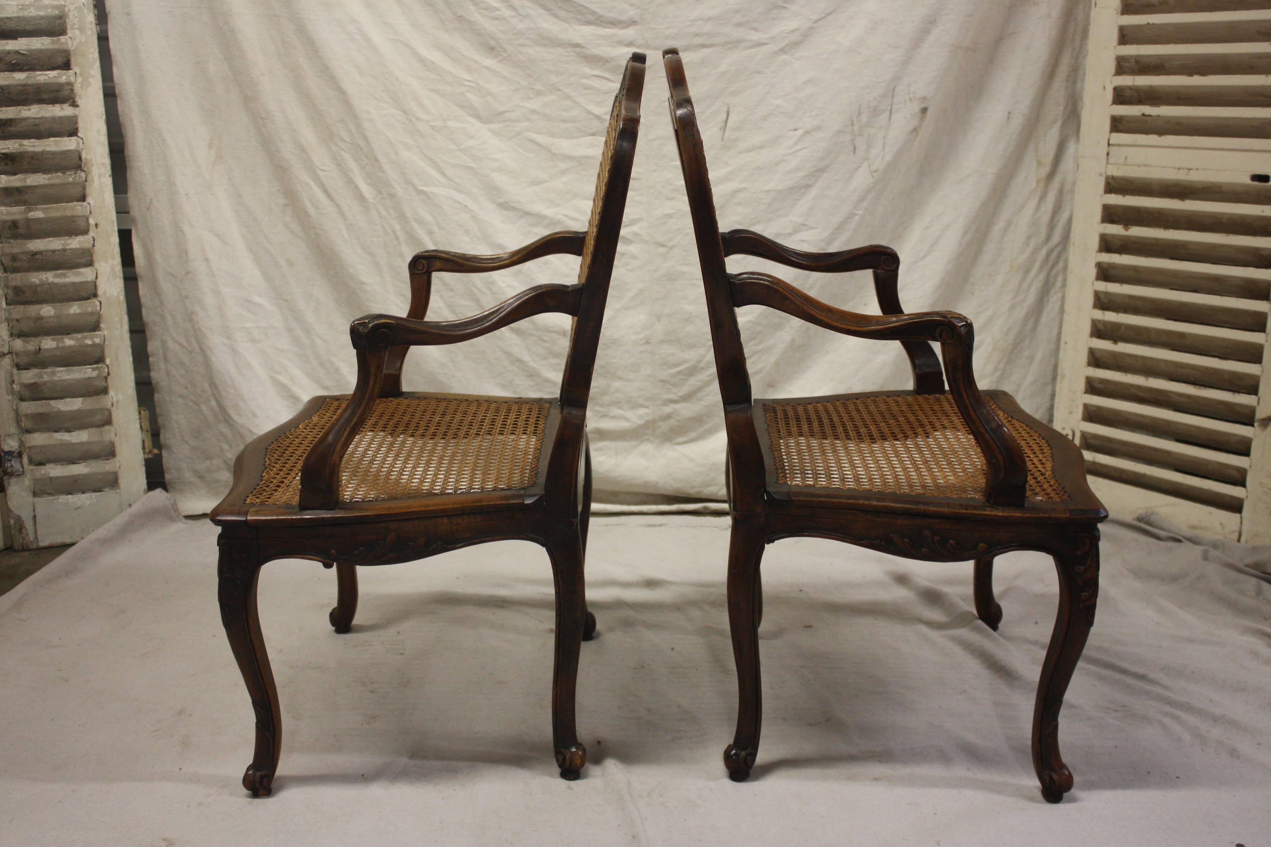 Louis XV Pair of 18th Century Caned Chairs