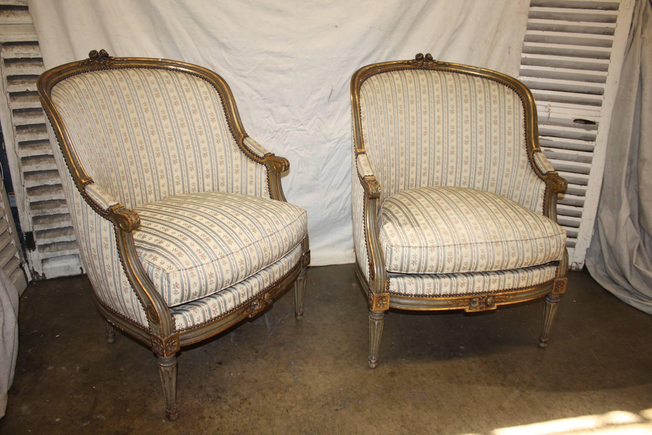 Mid-19th Century French Pair of Bergere Chairs 1