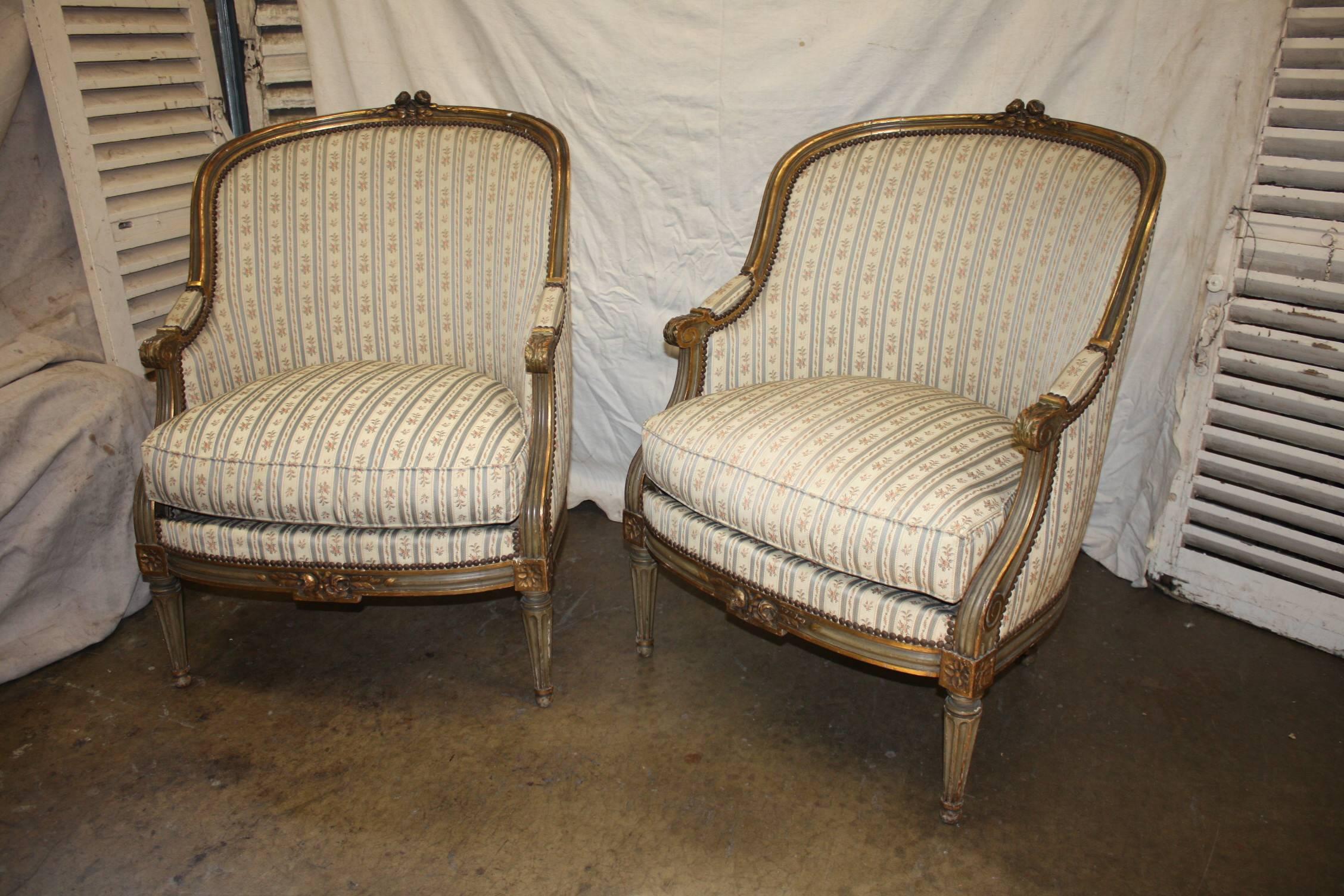 Mid-19th Century French Pair of Bergere Chairs 2