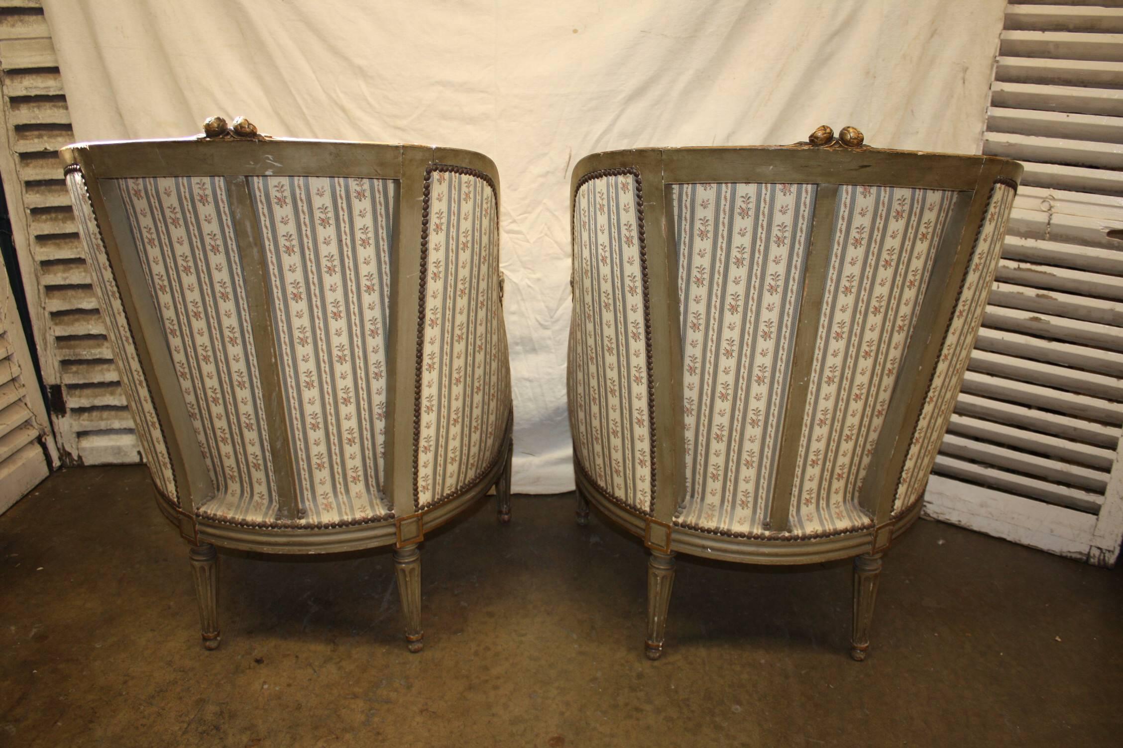 Mid-19th Century French Pair of Bergere Chairs 4