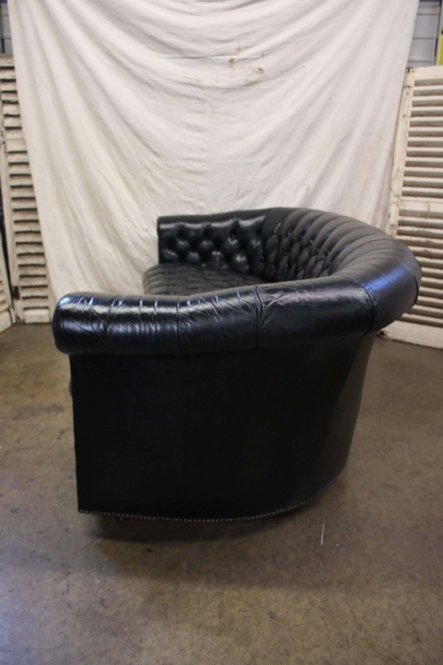 French Gorgeous Black Leather Chesterfield