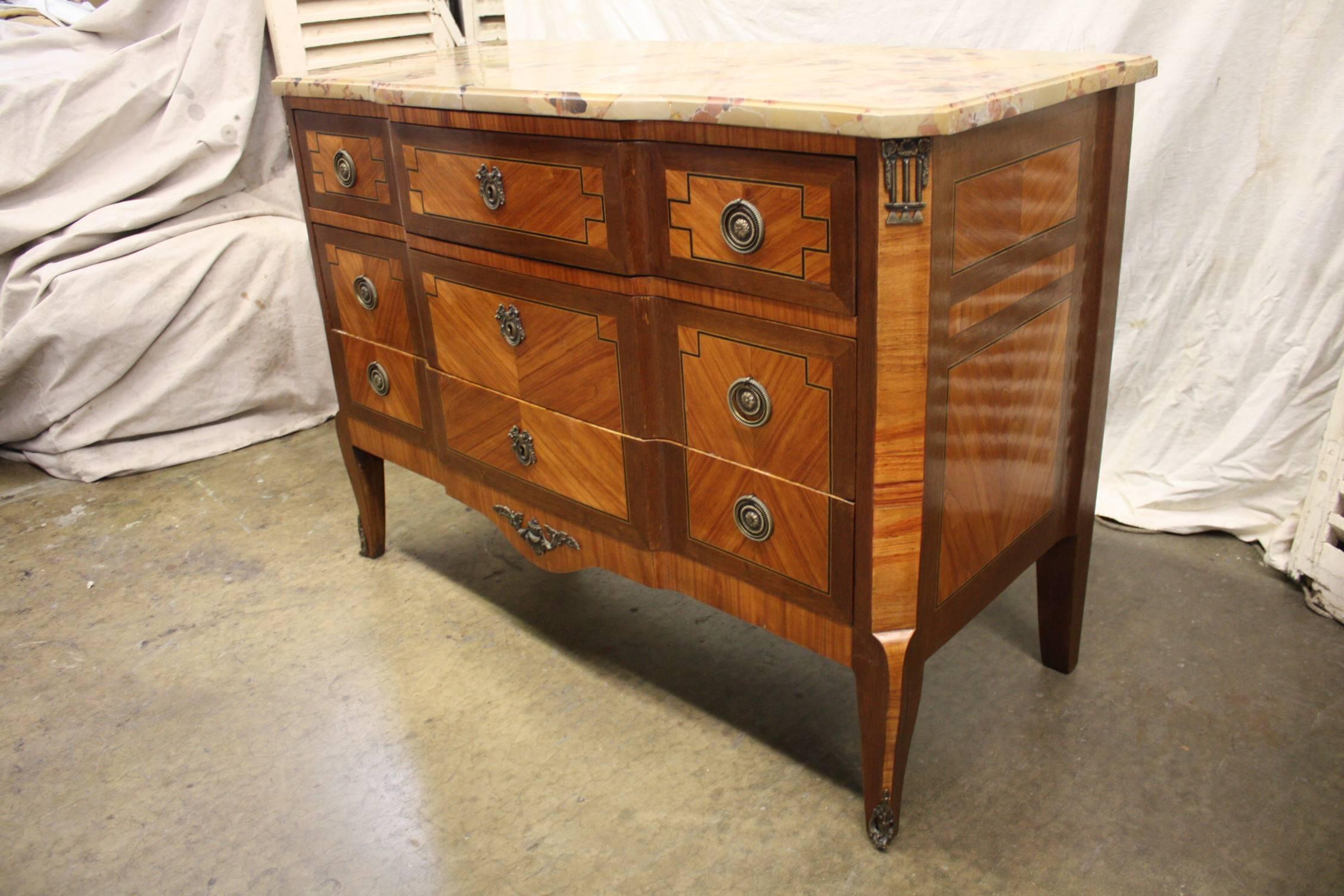 Magnificent French transition chest, Louis XV or Louis XVI style, very elegant with a Brecht marble top.