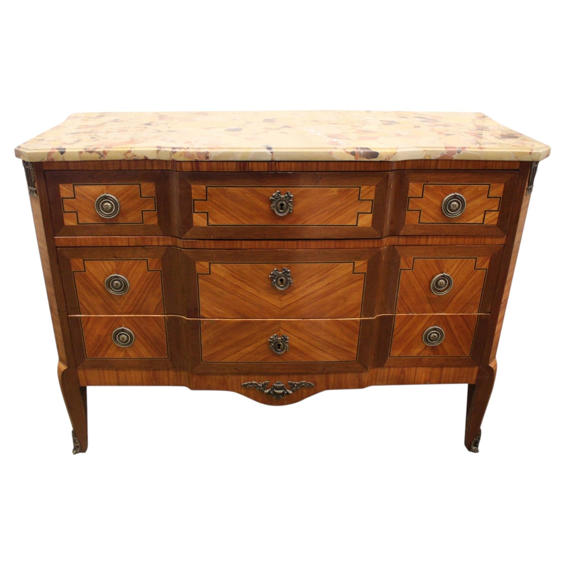 French Transition Chest, Rosewood with Brecht Marble Top, Circa 1880 For Sale