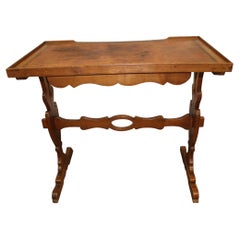 Antique Late 19th Century French Side Table in Leather & Fruitwood