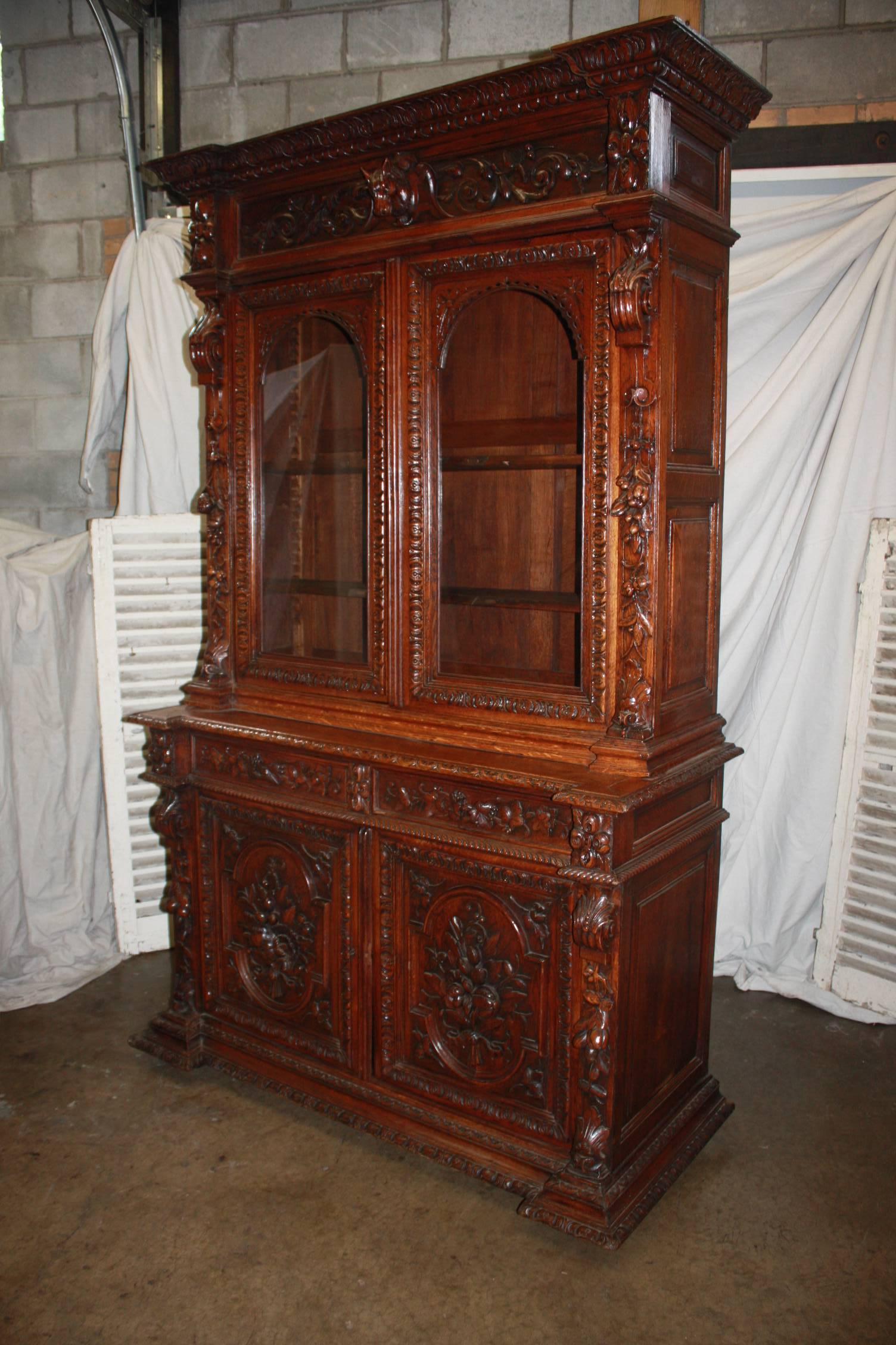 Gorgeous 19th century, French black forest cabinet ''deux-corps''.