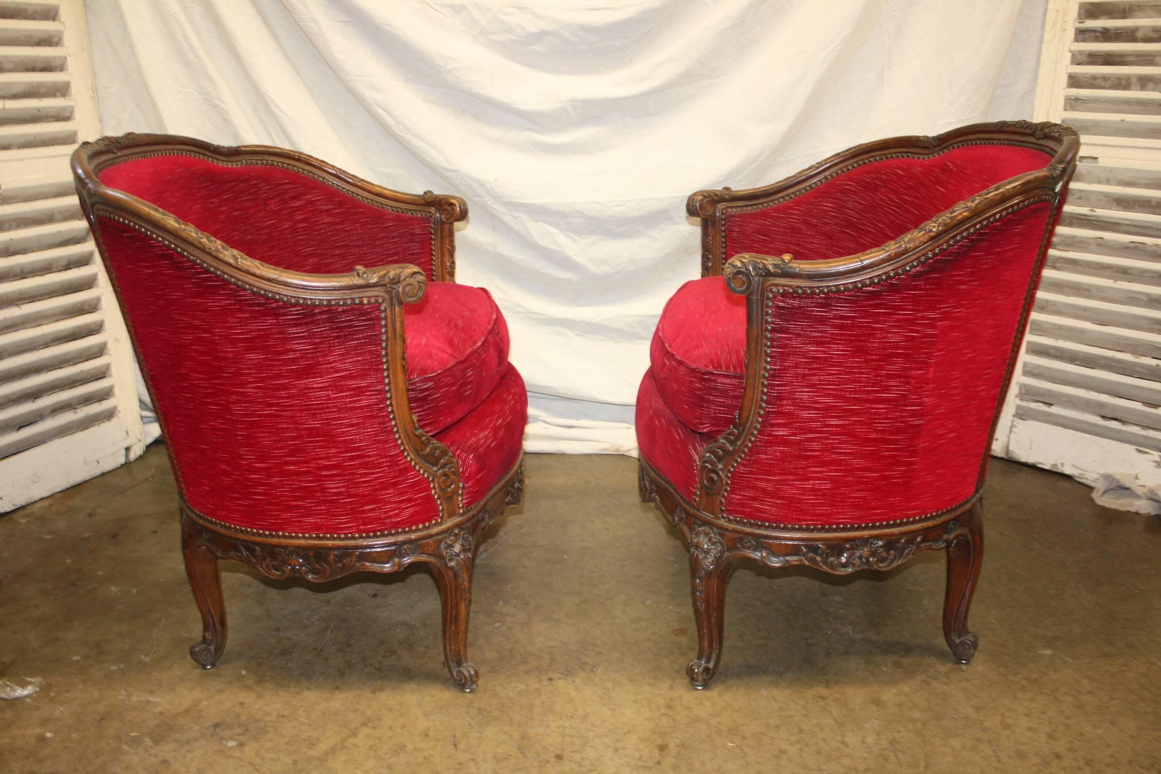 Louis XV 19th Century French Pair of Bergeres
