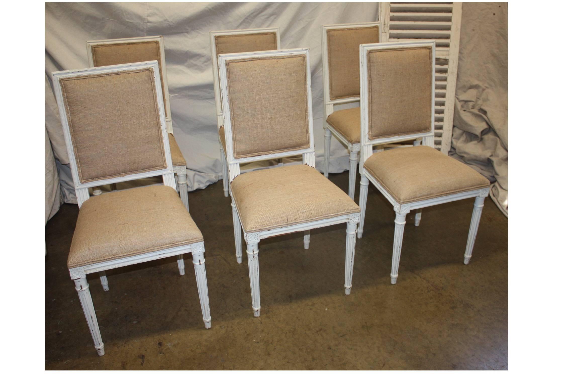 Louis XVI Set of Six Painted French Chairs
