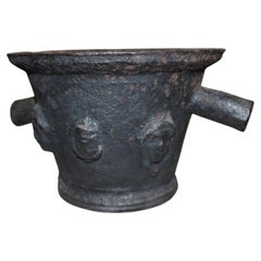 17th Century French Cast Iron Mortar, Antique Urn, Circa 1620-1630