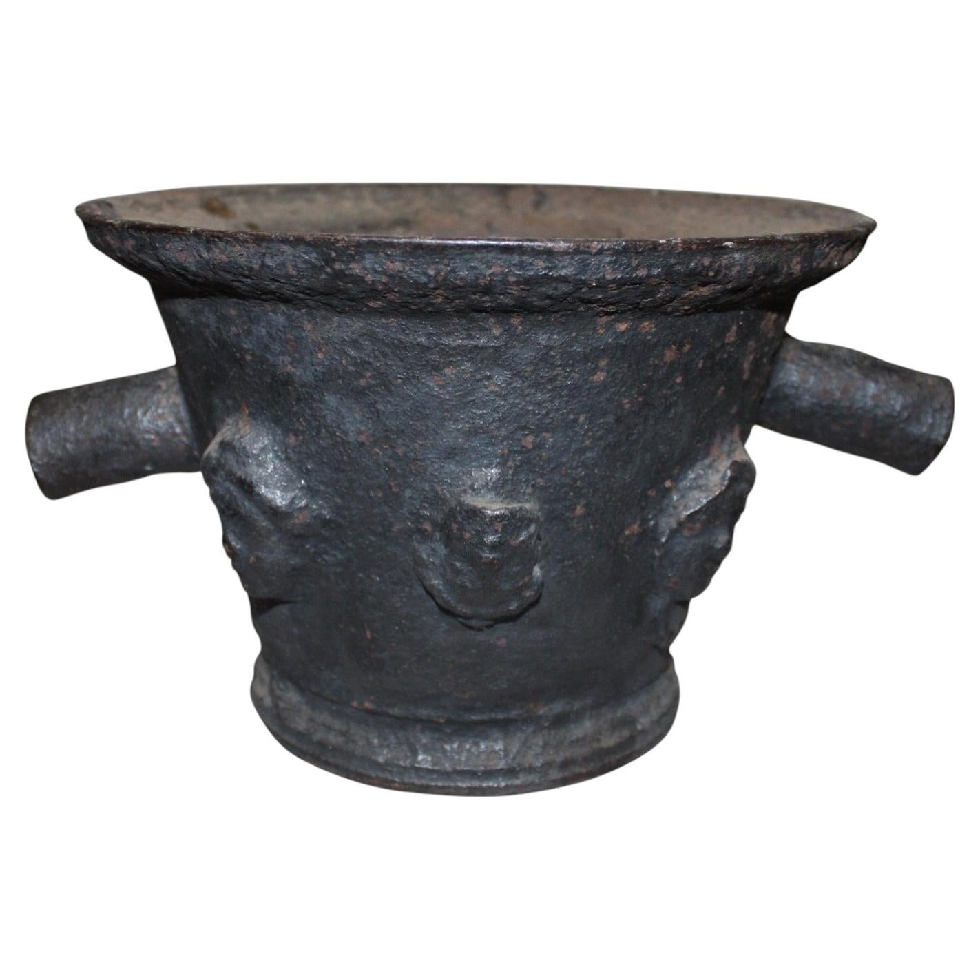 17th Century French Cast Iron Mortar, Antique Urn, Circa 1620-1630 For Sale