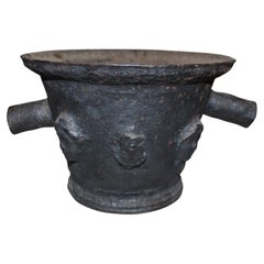 17th Century French Cast Iron Mortar, Antique Urn, Circa 1620-1630
