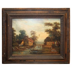 La Rivière, charmante peinture à l'huile sur toile du XIXe siècle, France