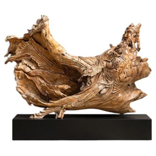Monumental Early 20th Century Balinese Carved Wood Sculpture of Neptune and Nymp For Sale