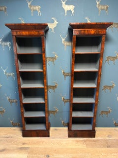 Set of 2 small English antique open bookcases with adjustable shelves