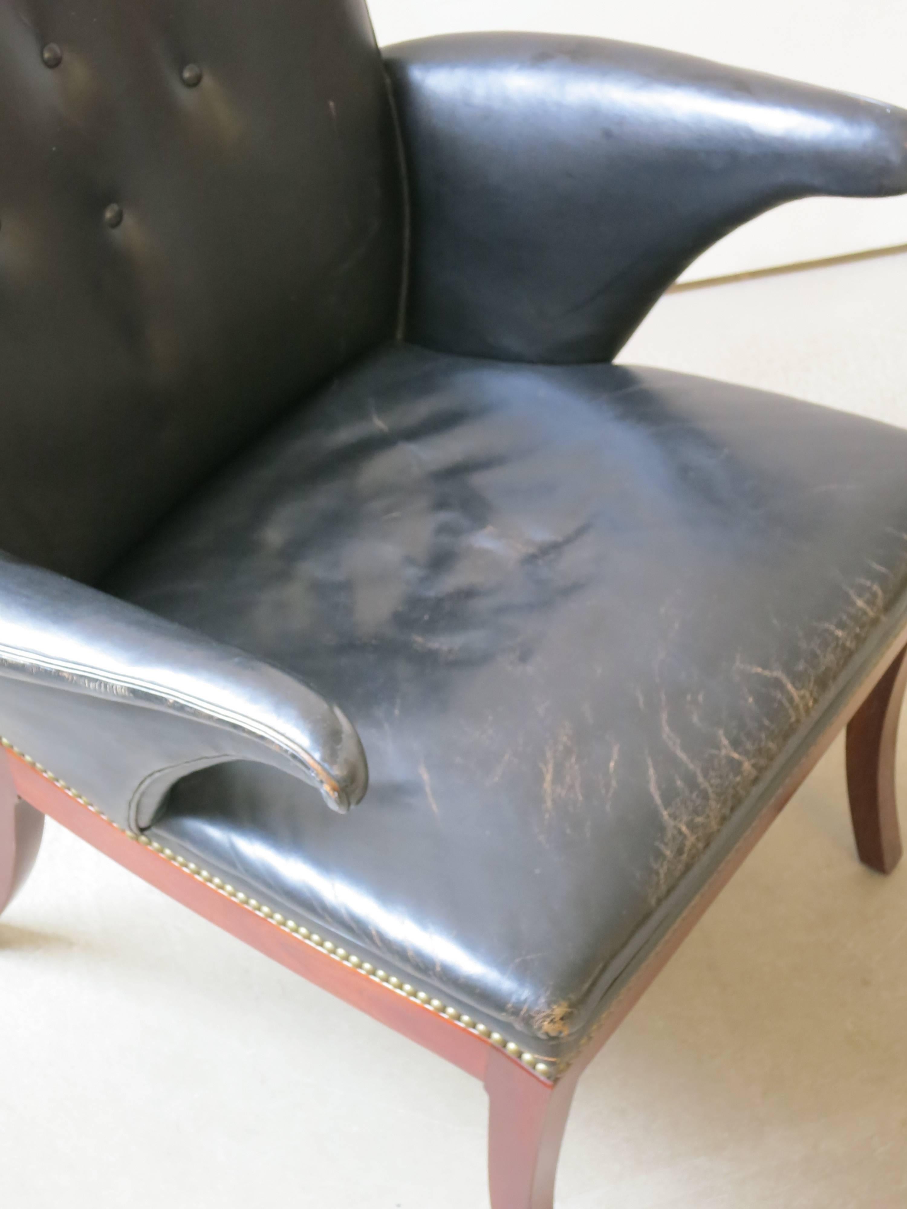 Danish 1930s Armchair in Original Black Leather by Frits Henningsen For Sale