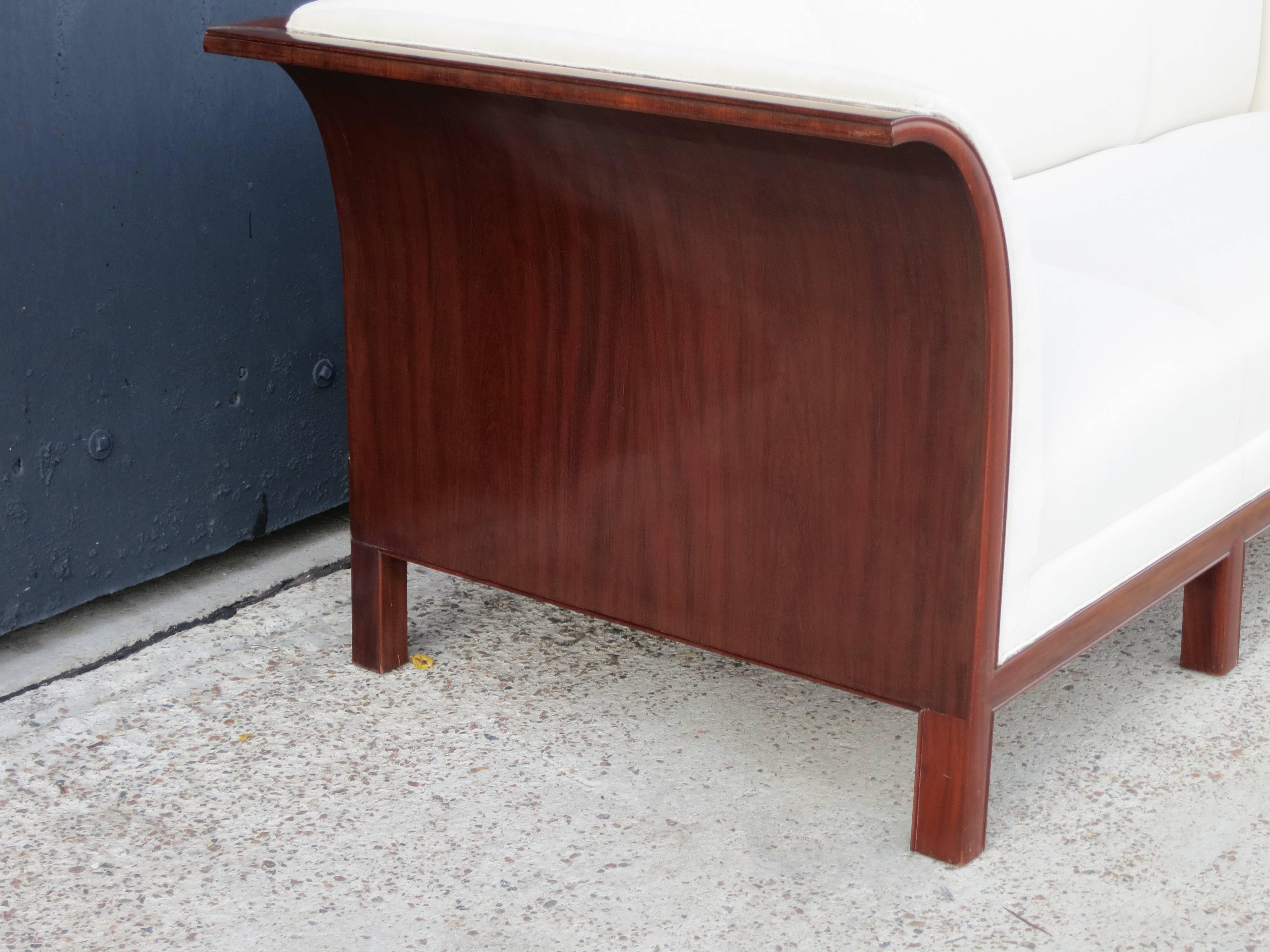 Scandinavian Modern Sofa in Carved Cuban Mahogany and Alpaca Velvet by Frits Henningsen, 1930s For Sale