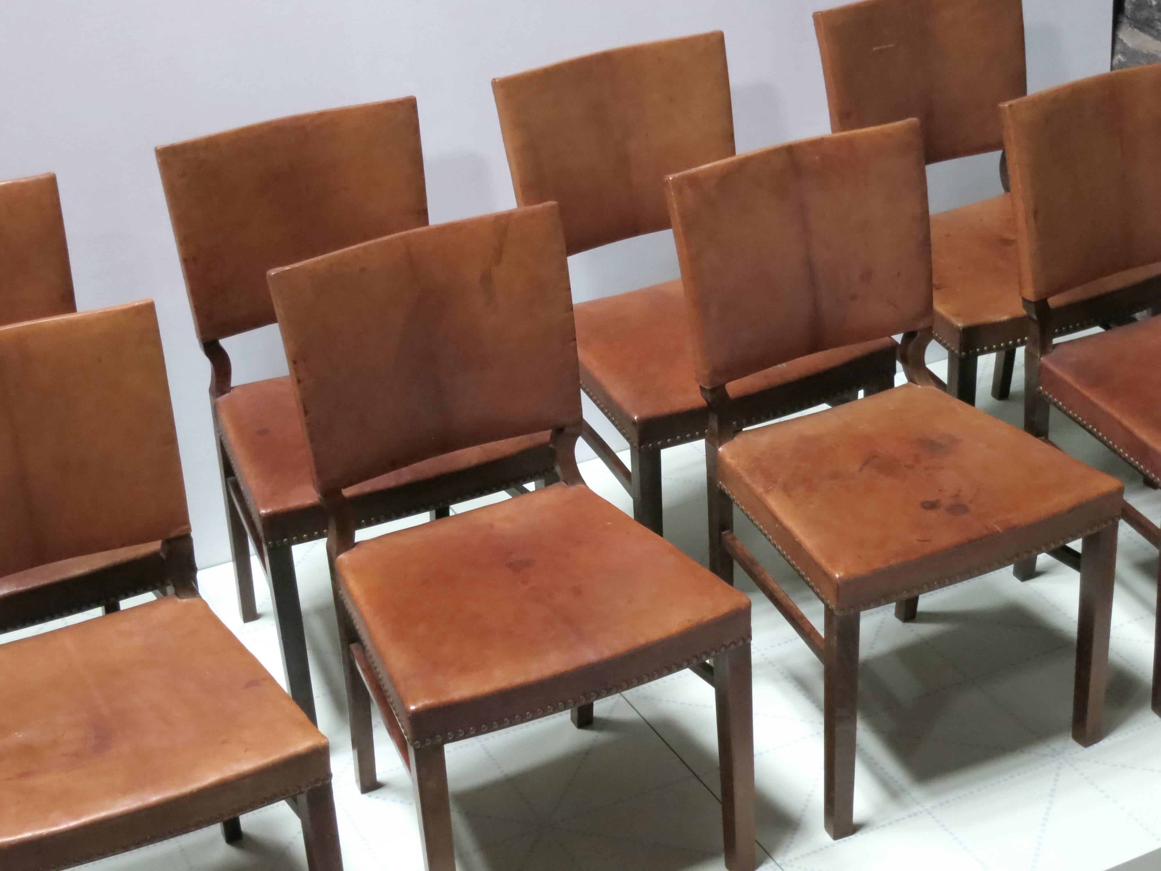 Set of Ten Dining Chairs in Mahogany and Nigerian Goatskin by Frits