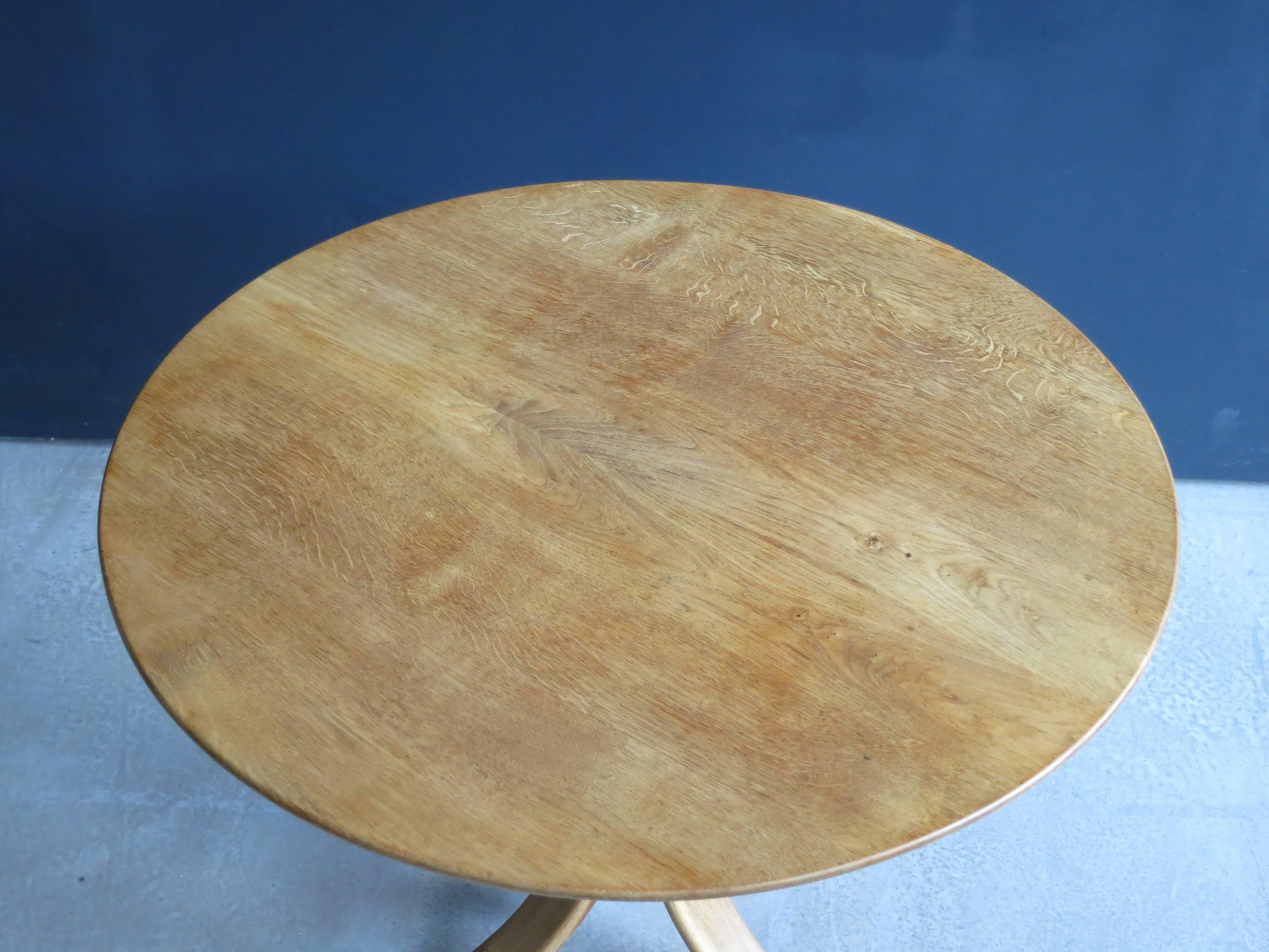 Danish Circular 3-Legged Occasional Table in Massive Figured Oak by Frits Henningsen