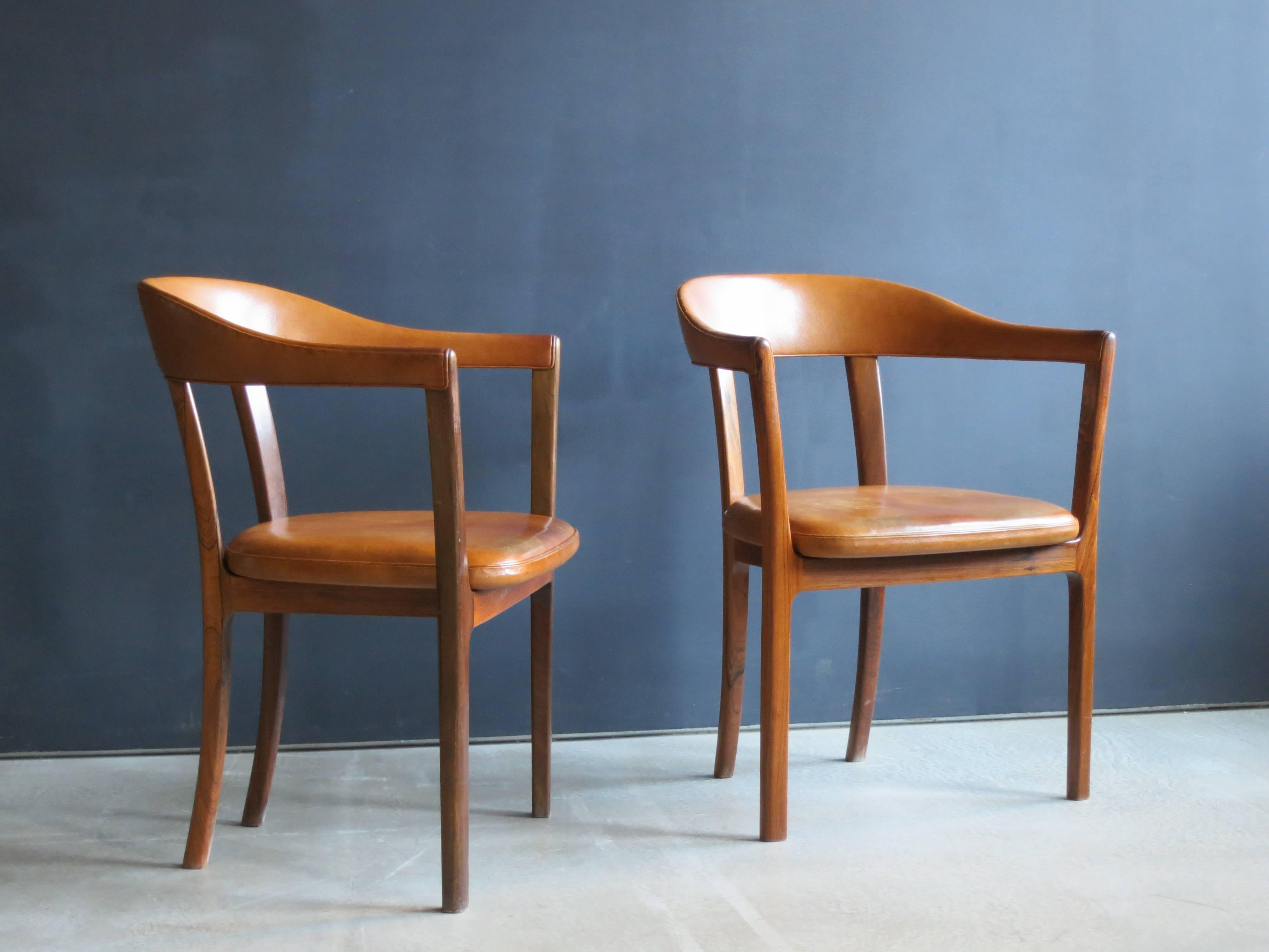 Danish Ole Wanscher, Pair of Armchairs in Brazilian Rosewood and Nigerian Goatskin For Sale