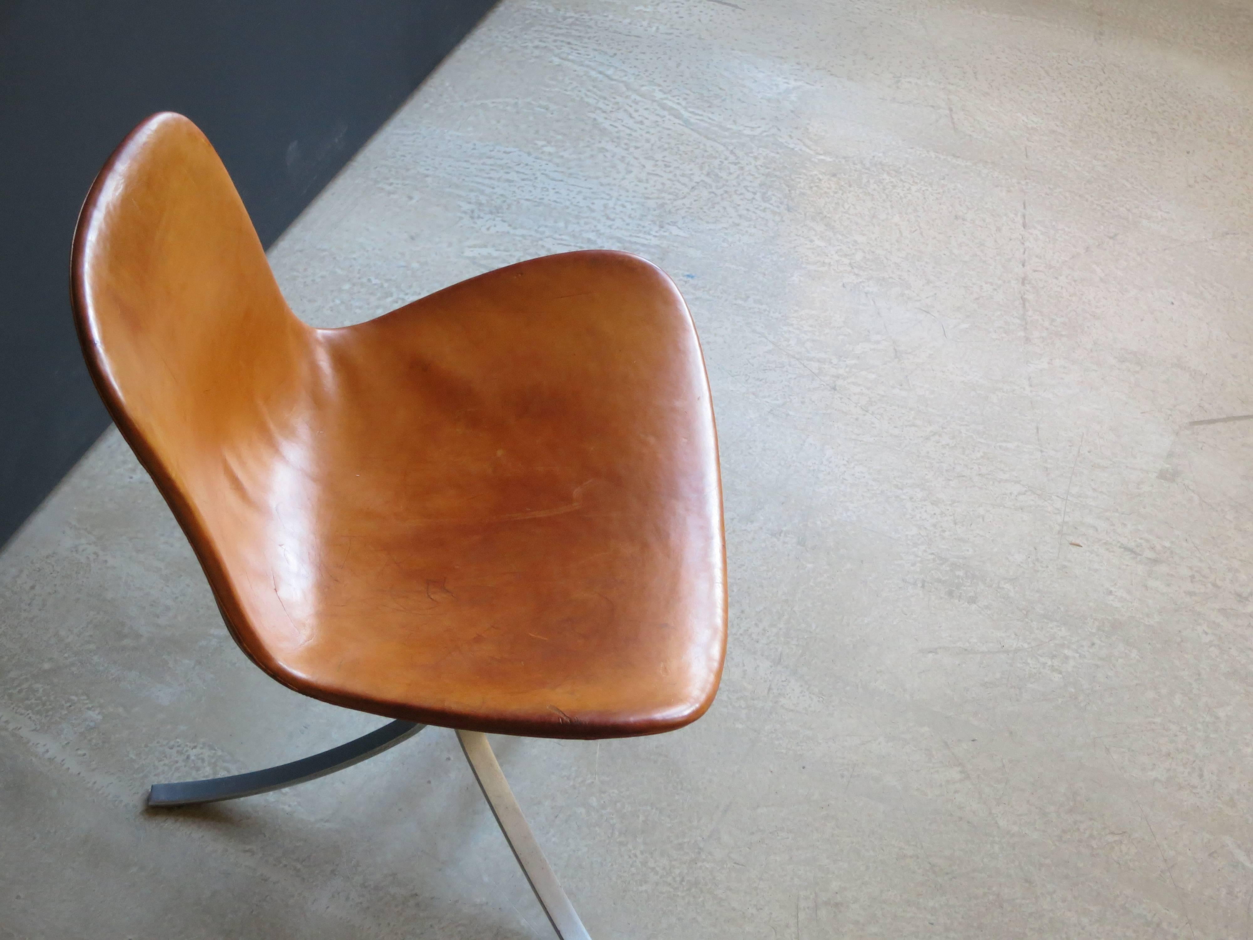 Danish PK 9 Chair in Patinated Natural Saddle Leather by Poul Kjærholm For Sale