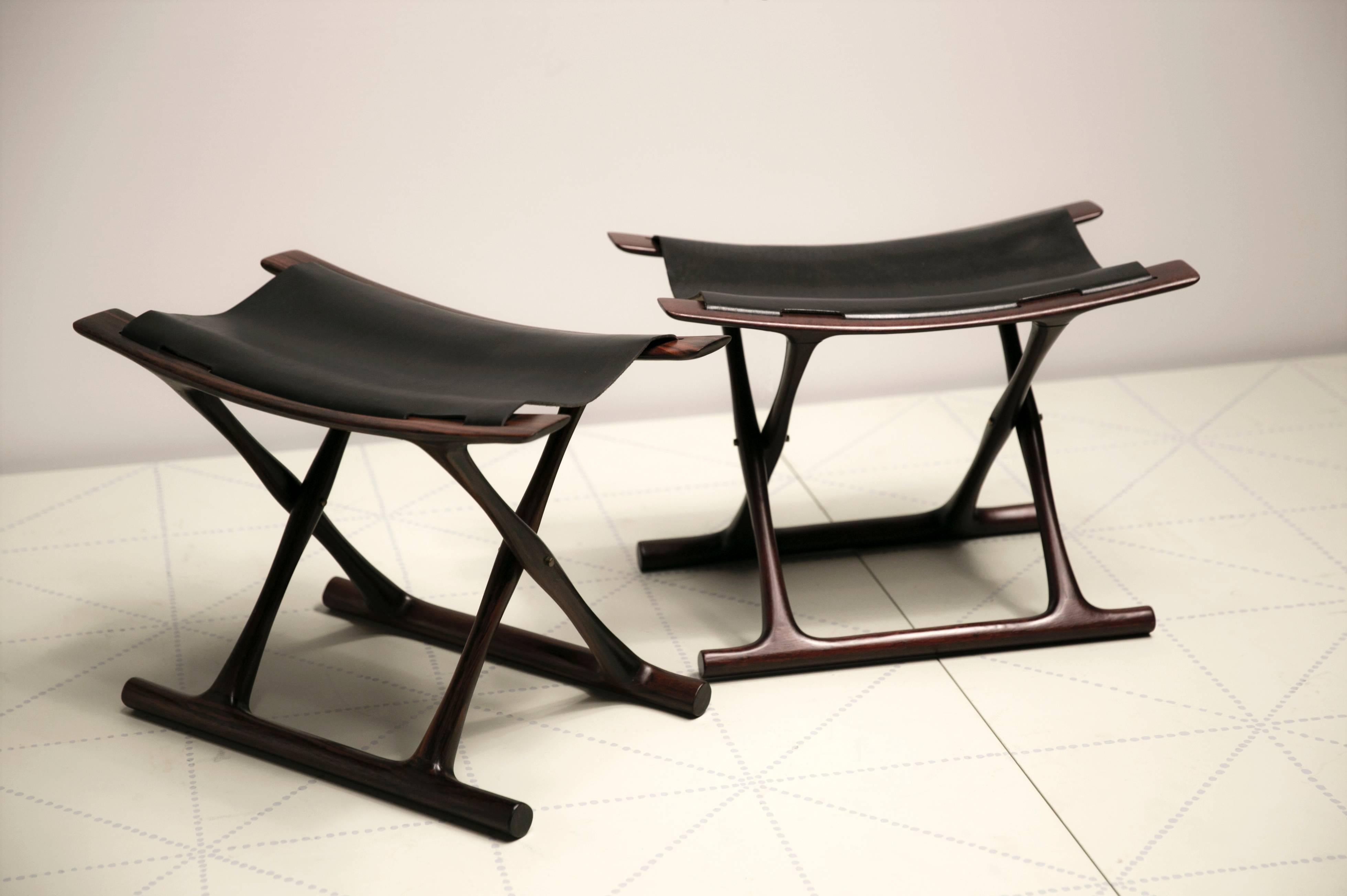 Danish Egyptian Folding Stool in Indian Rosewood by Ole Wanscher