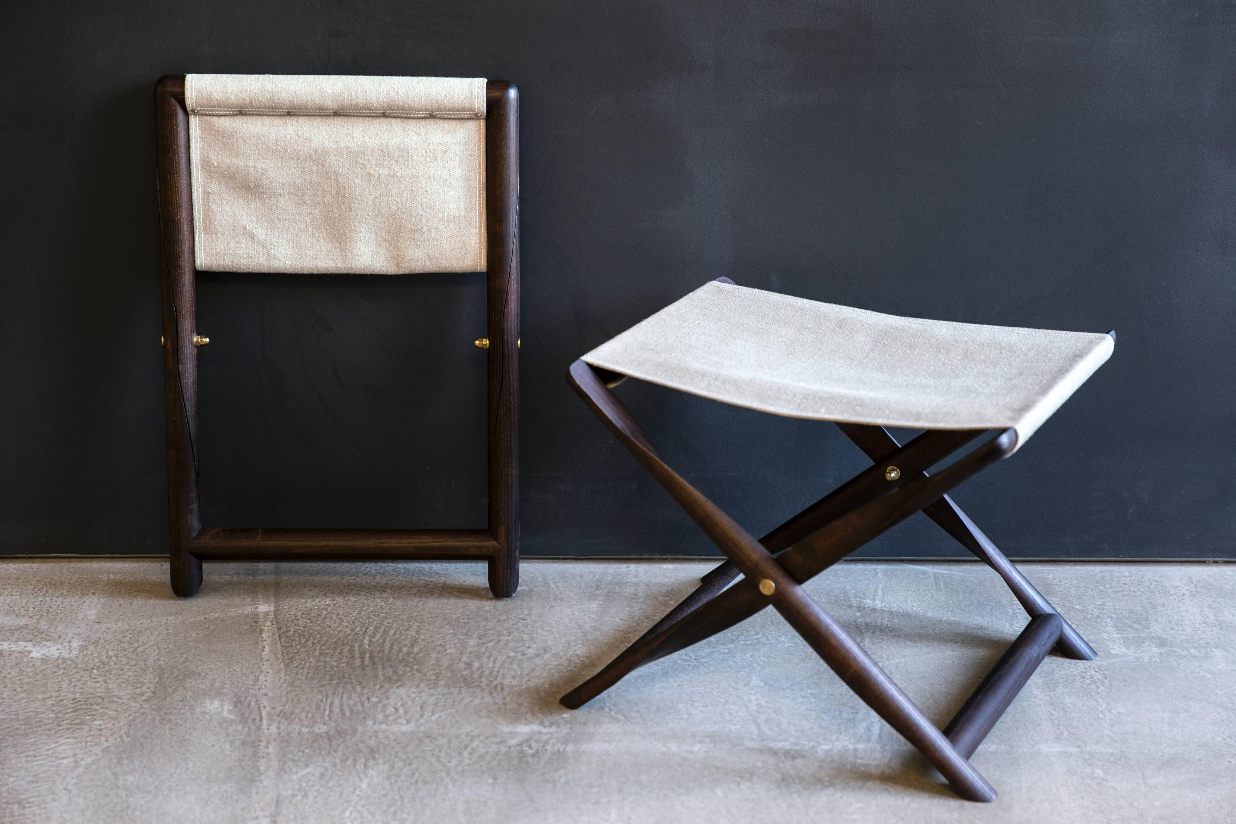 Danish Pair of Propeller Stools in Fumed Ash with Linen Seats by Kaare Klint For Sale