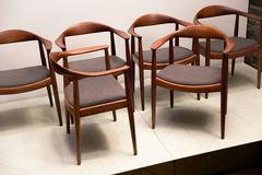Hans Wegner, Set of Eight "Round Back Chairs" in Teak with Gray Alpaca Seats