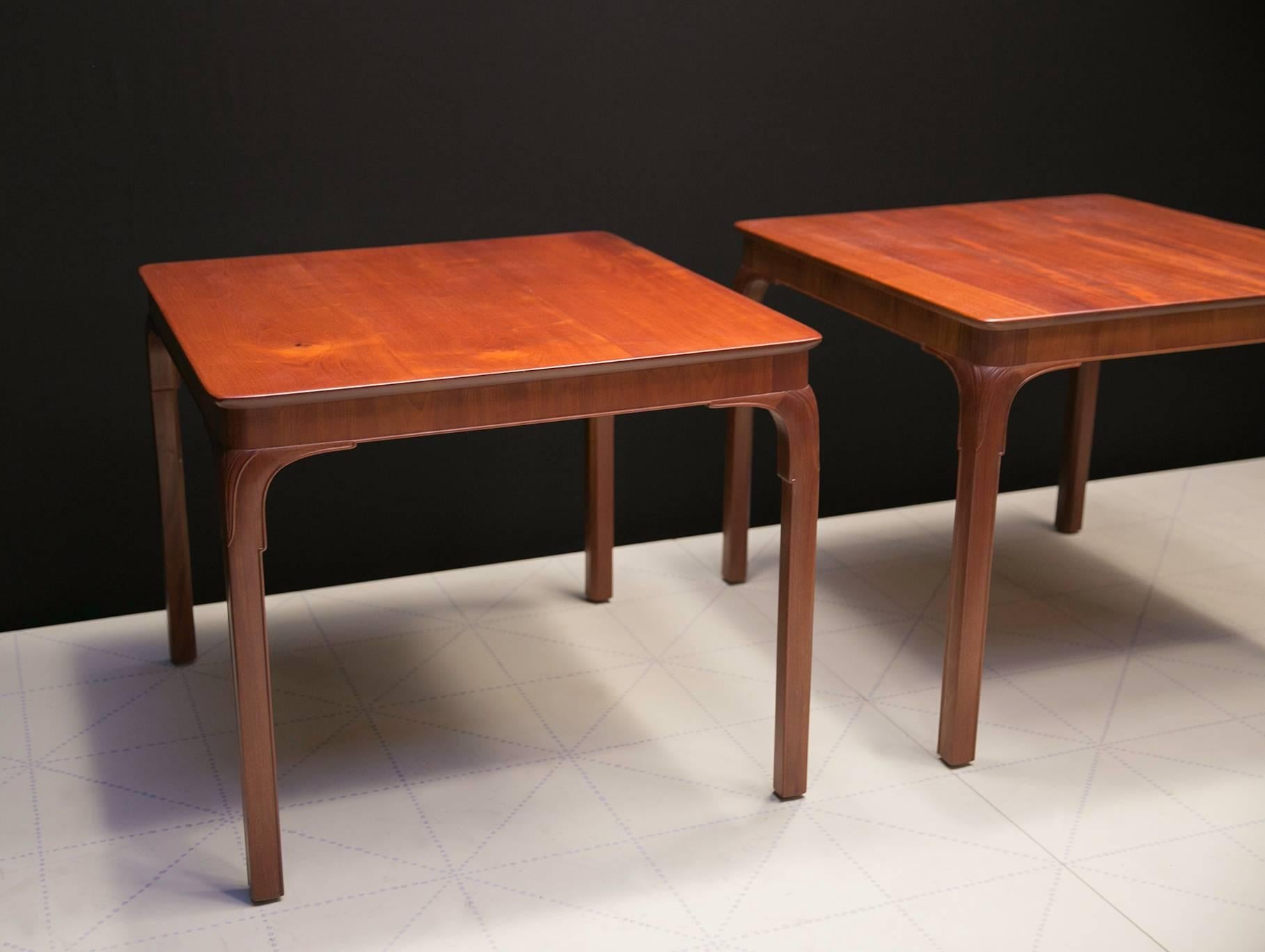 Scandinavian Modern Frits Henningsen's Monumental Side Tables, Solid Cuban Mahogany and Carved Legs For Sale