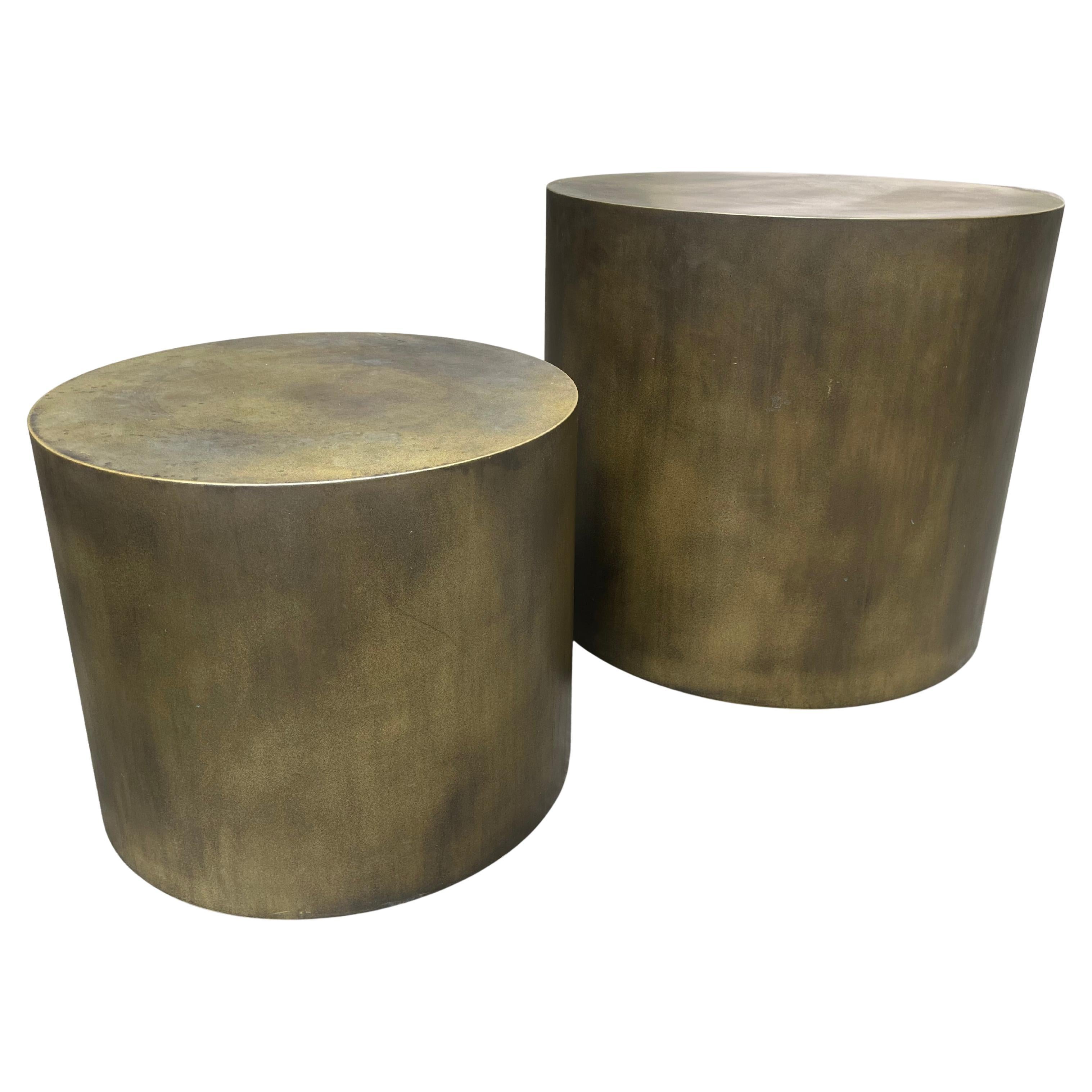 Antiqued Brass Occasional Table Pair