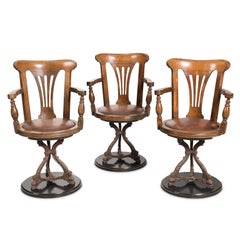 Three 19th Century Oak Swivel Ocean Liner Chairs