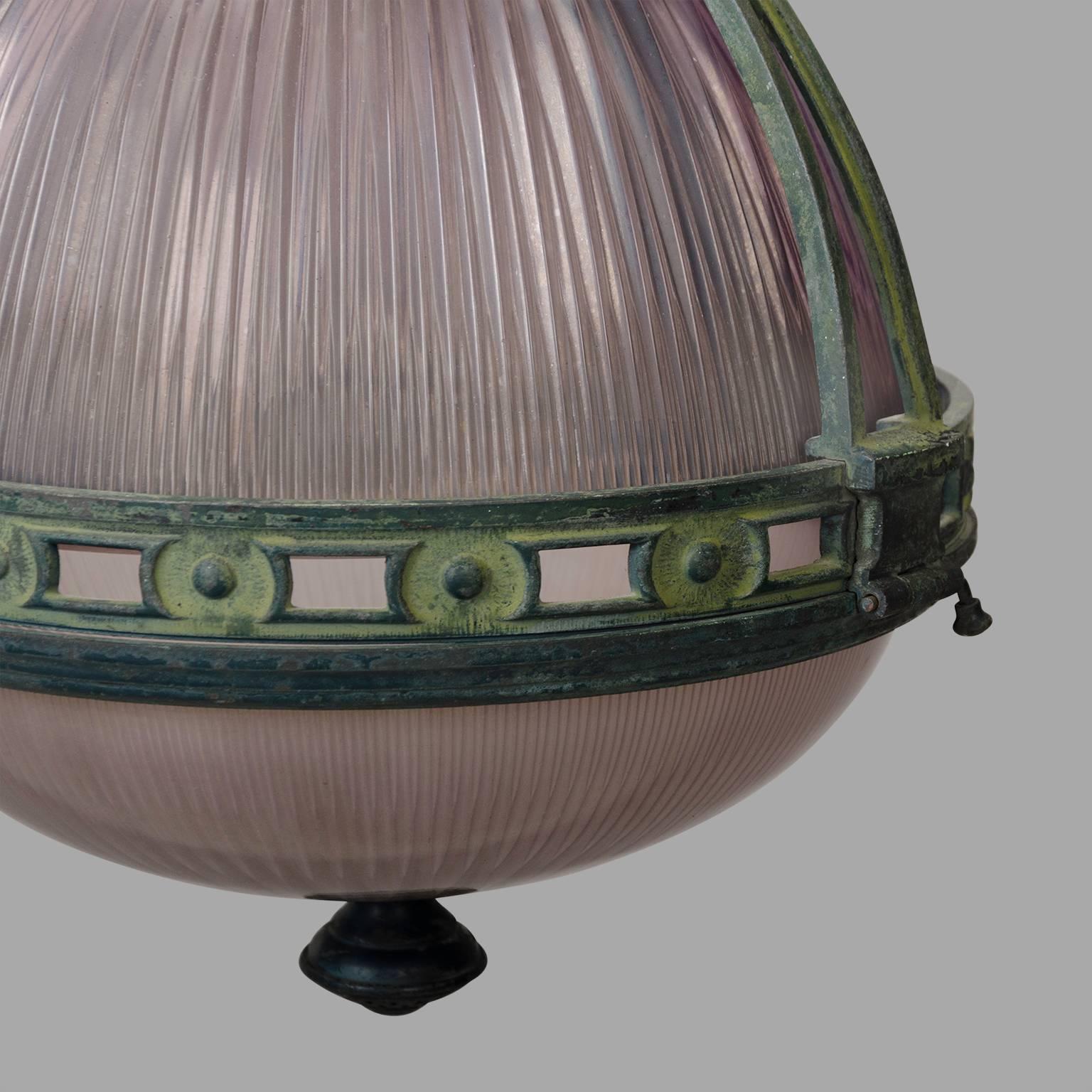 Holophane Bronze Pendant Light, Beginning of the 20th Century In Good Condition In Saint-Ouen, FR