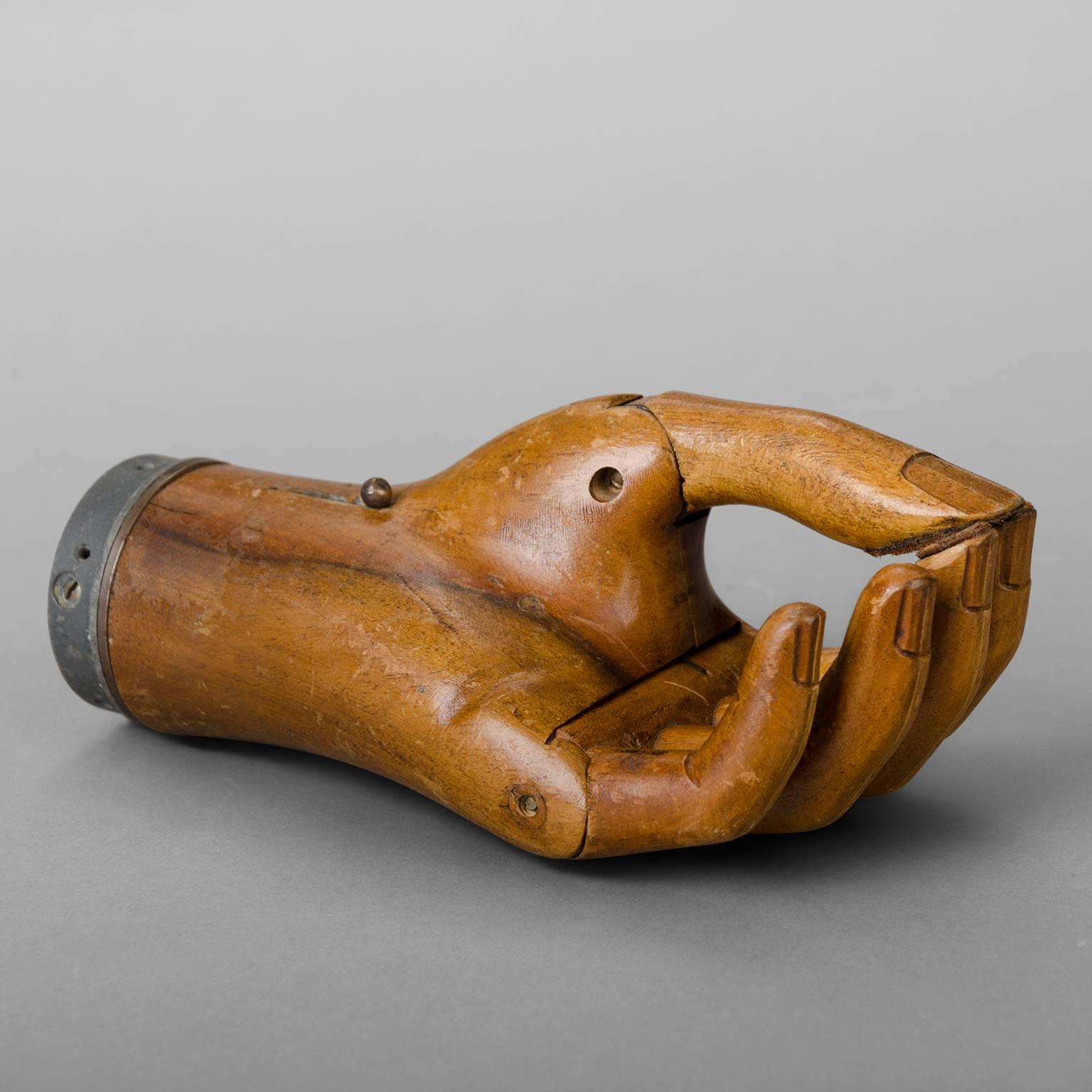 Carved Hand Prosthesis with Mechanical Joint, circa1920
