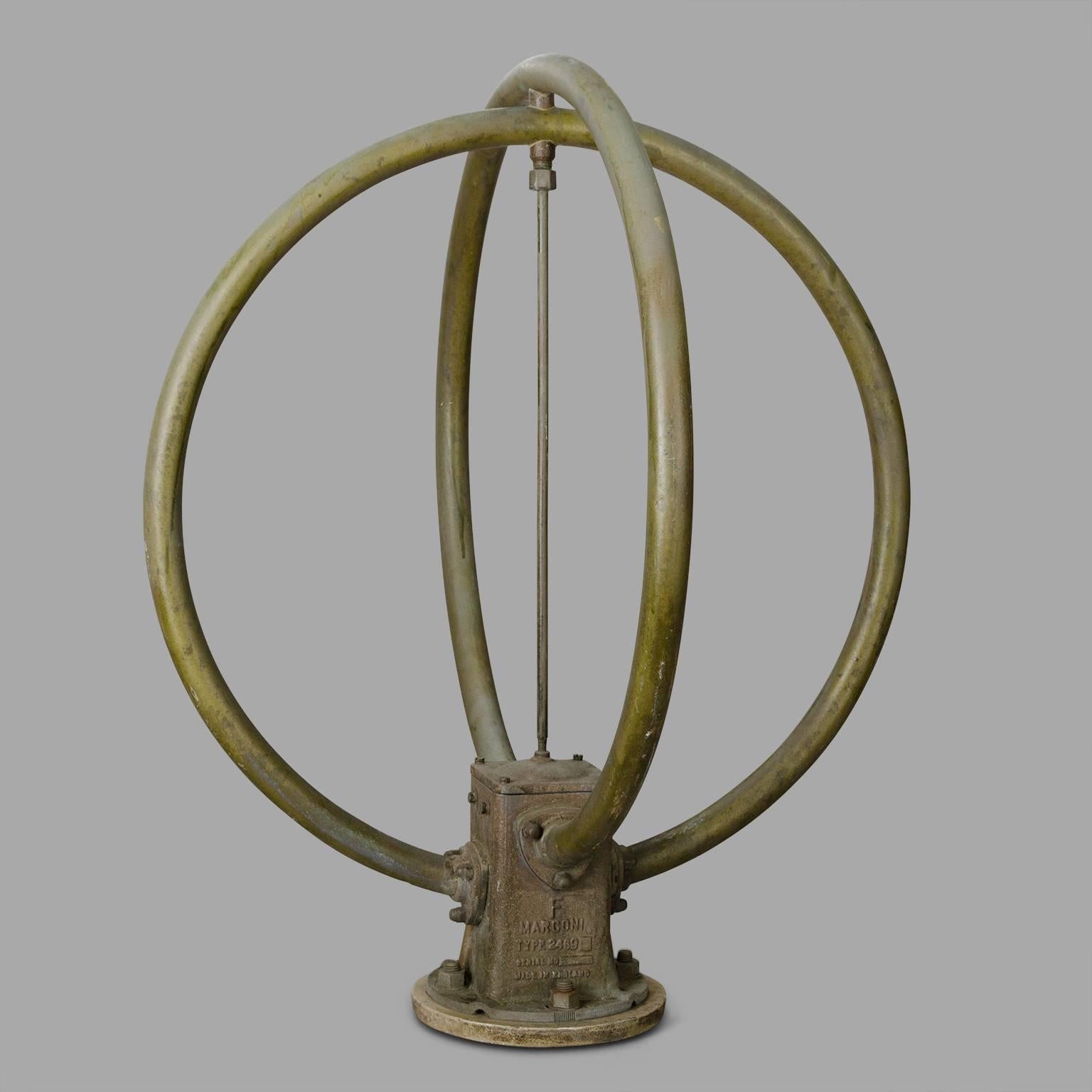Gonio bronze antenna. Brand Marconi. England second half of the 20th century. Two inscriptions: "F. MARCONI Type 2469 B - Made in England" and "DO NOT PAINT INSULATION."