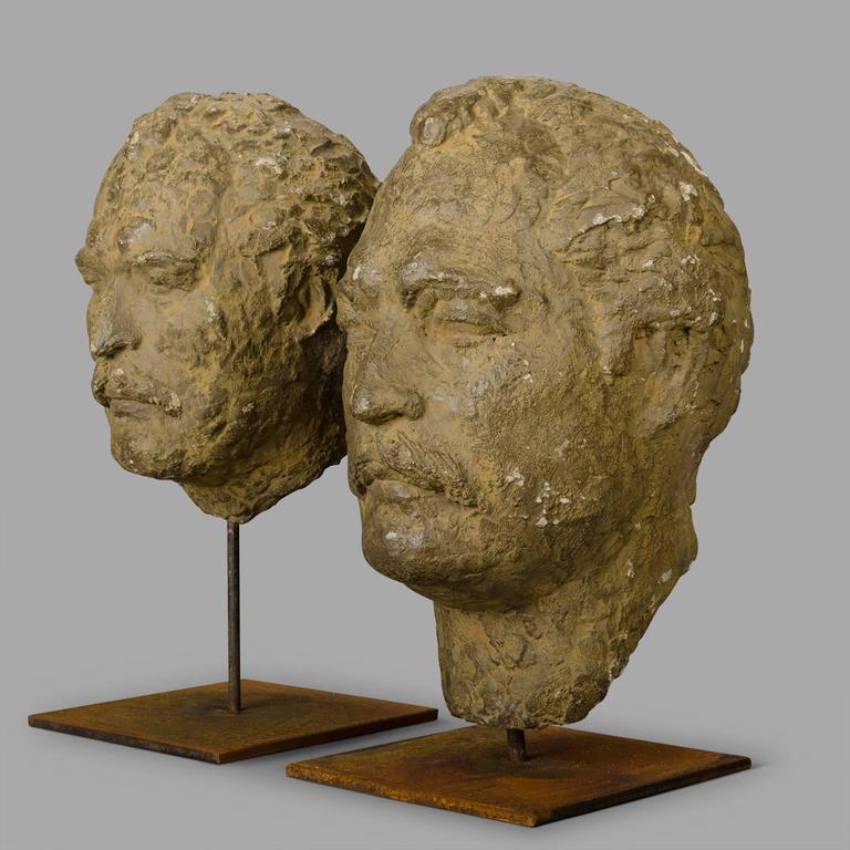 Two Concrete Original Moldings of Heads, circa 1930 at 1stDibs