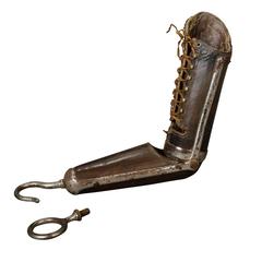 Antique Leather Prosthetic Arm with Hook and Ring, circa 1920