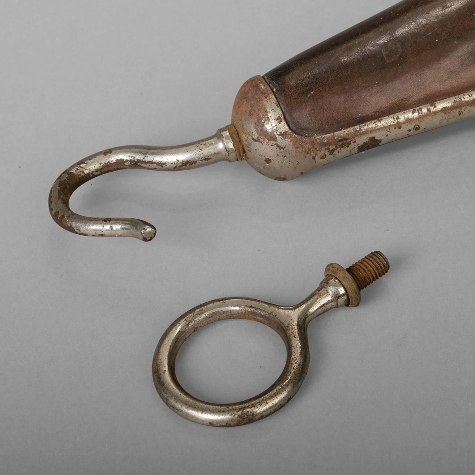 French Leather Prosthetic Arm with Hook and Ring, circa 1920